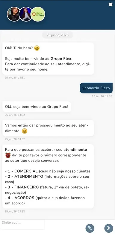 Tela Chat do app FlexWay