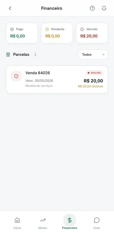 Tela Financeiro do app FlexWay